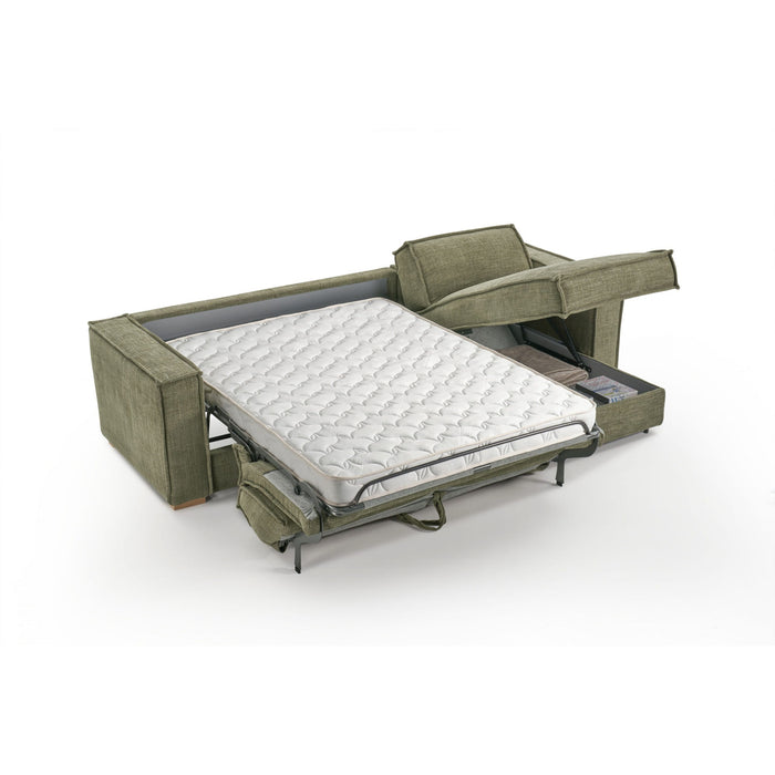 Itališka kampinė sofa-lova su metaliniu mechanizmu, ALOE VERA čiužinys (čiužinio storis 17 cm); miegama dalis 120/140/160×195 cm; nuvelkami ir skalbiami užvalkalai.