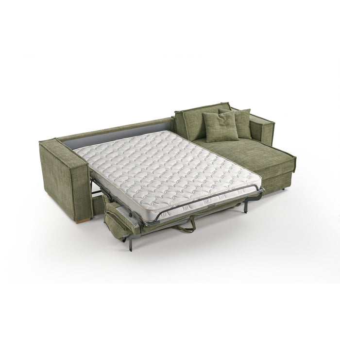 Itališka kampinė sofa-lova su metaliniu mechanizmu, ALOE VERA čiužinys (čiužinio storis 17 cm); miegama dalis 120/140/160×195 cm; nuvelkami ir skalbiami užvalkalai.