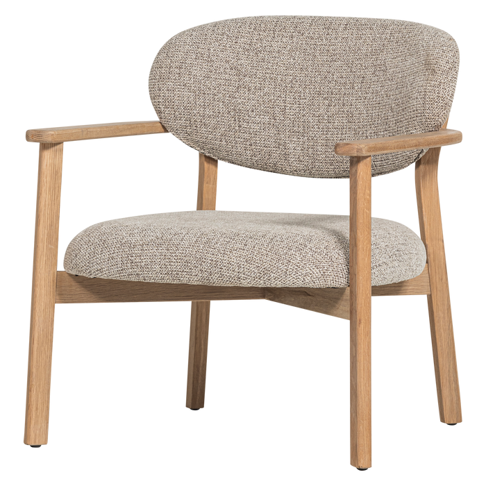 Udar fotelis su beige melanžo audiniu, vaizdas iš priekio