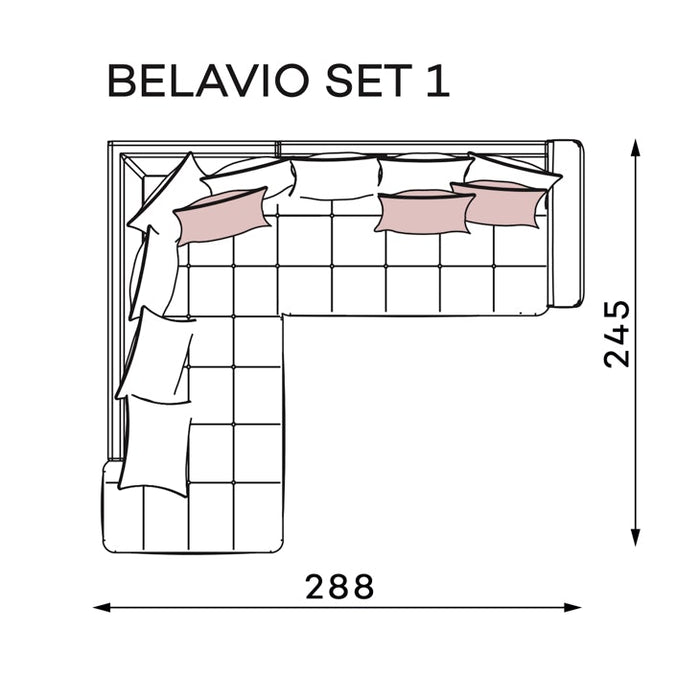 Kampinė sofa BELAVIO 288x245 cm